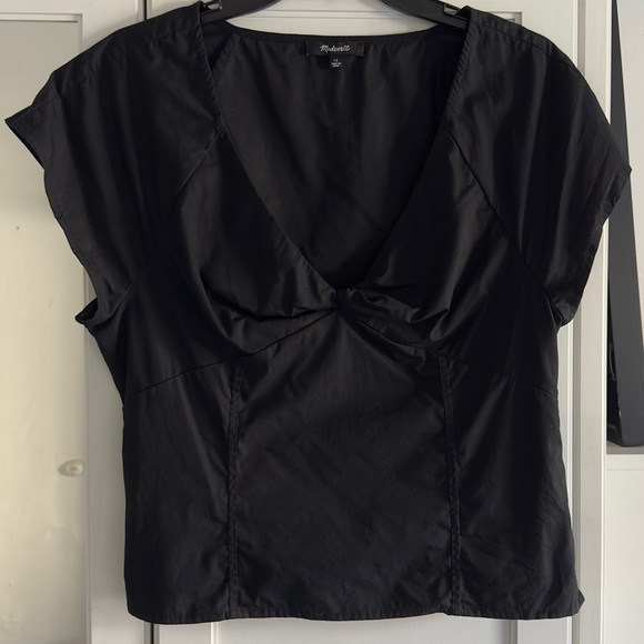 Madewell Twist-Front Seamed Top in Poplin Black Size 12 - Picture 1 of 6